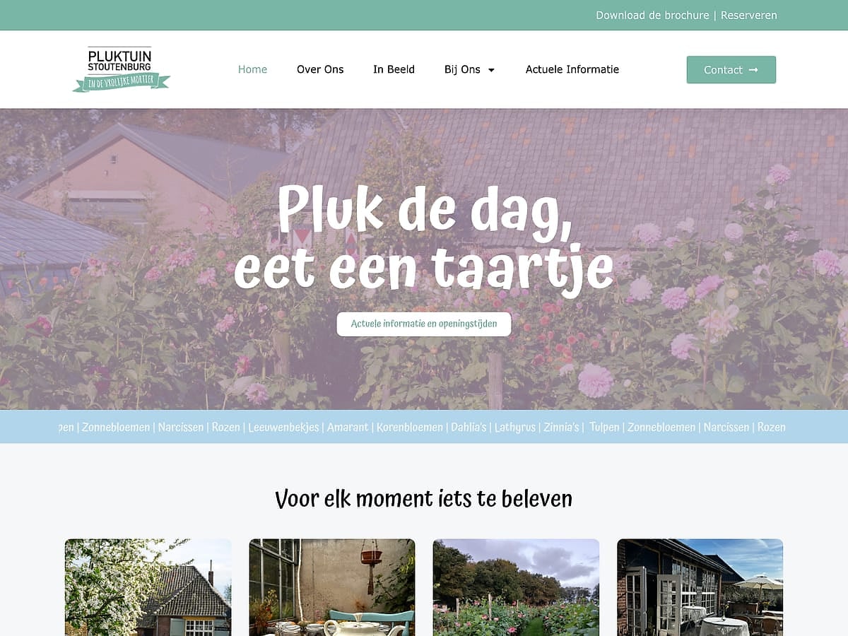 Screenshot van de website van Pluktuin Stoutenburg