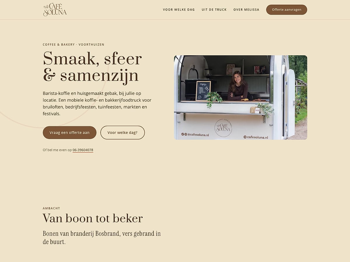 De website die we maakten voor Café Soluna