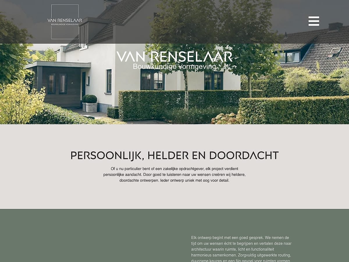 De website die we maakten voor Van Renselaar Bouwkundige Vormgeving